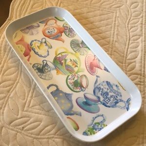 🫖💕Pretty Vintage teapots, Cup & saucer motif hard plastic tray - Made In Italy